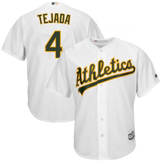 Men's Oakland Athletics #4 Miguel Tejada White Cool Base Stitched MLB Jersey